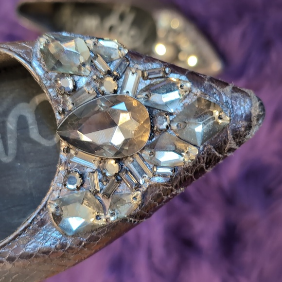 Sam Edelman Pewter Silver Icelyn Jewelled Pointed Toe Flats Women’s Size 6 - Picture 2 of 6